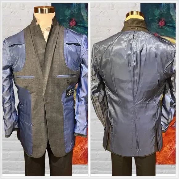 NWOT Joseph Abboud 42L Gray Muted Cobalt Blue Plaid Blazer Sport Coat Jacket - Picture 8 of 15